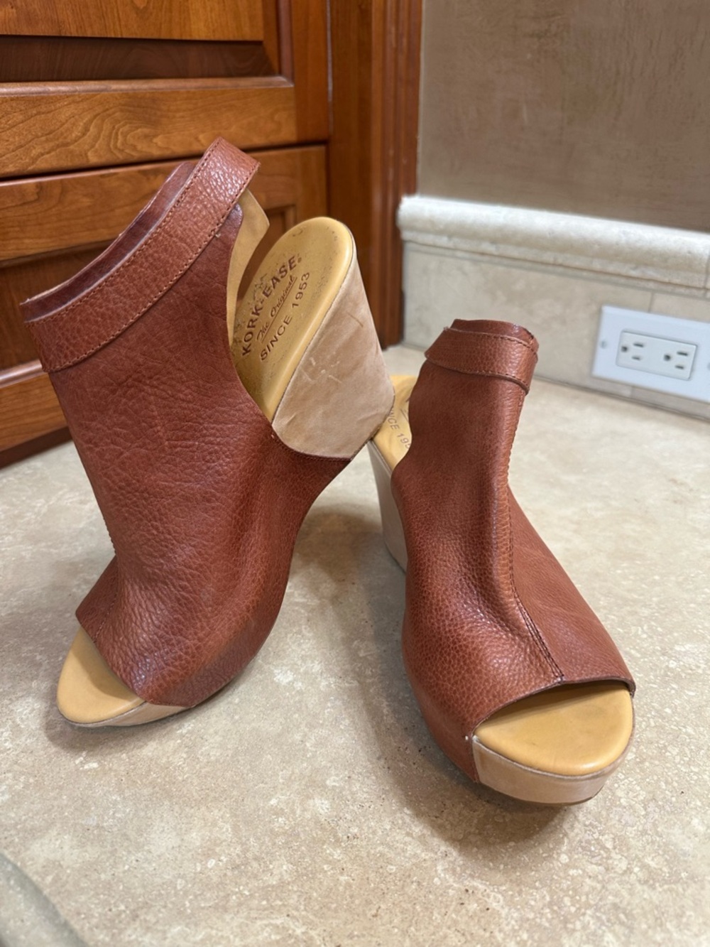Open-Toe Leather Mule Heels in Cognac Brown - Converse